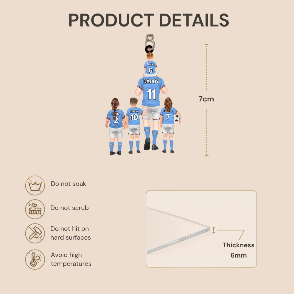 Personalised Dad Acrylic Keyring - Football Team Design