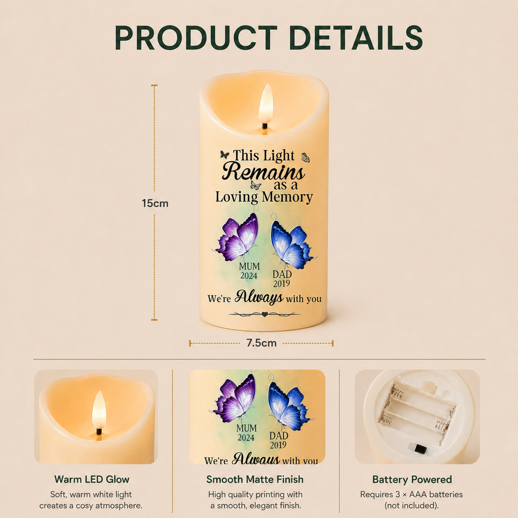Personalised Memorial LED Candle - Butterfly Design
