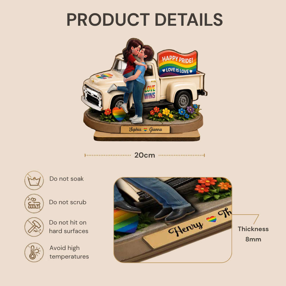 Personalised Wooden Plaque for Same-Sex Couples - Happy Pride Design