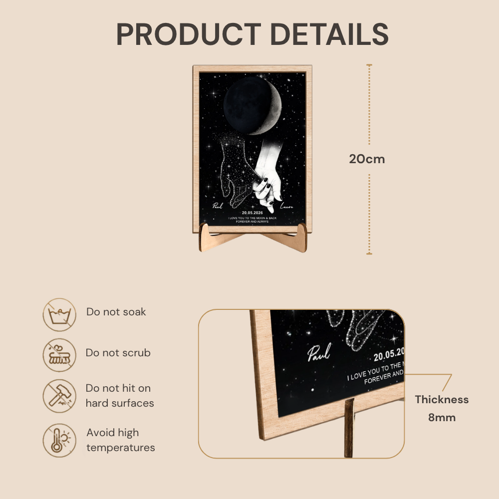 Personalised Memoiral Wooden Plaque with Moon Phase - Sympathy Gift