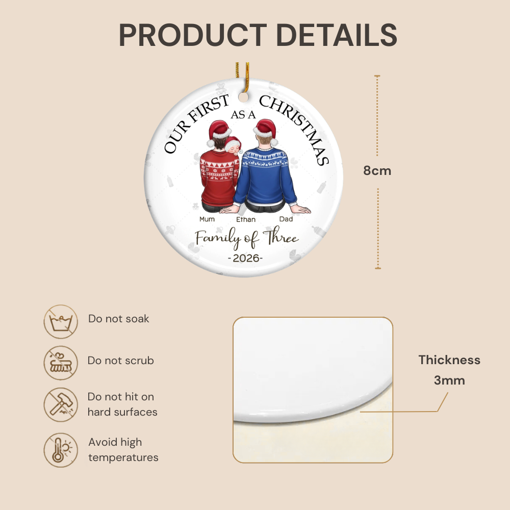 Personalised Baby Ceramic Christmas Ornament - Our First Christmas as a Family of Three