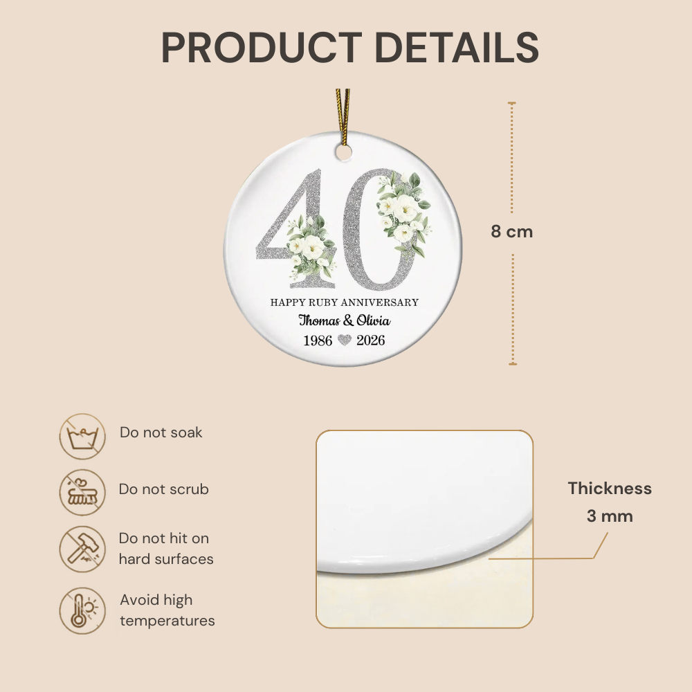 Personalised Wedding Anniversary Ceramic Ornament with Number & Name