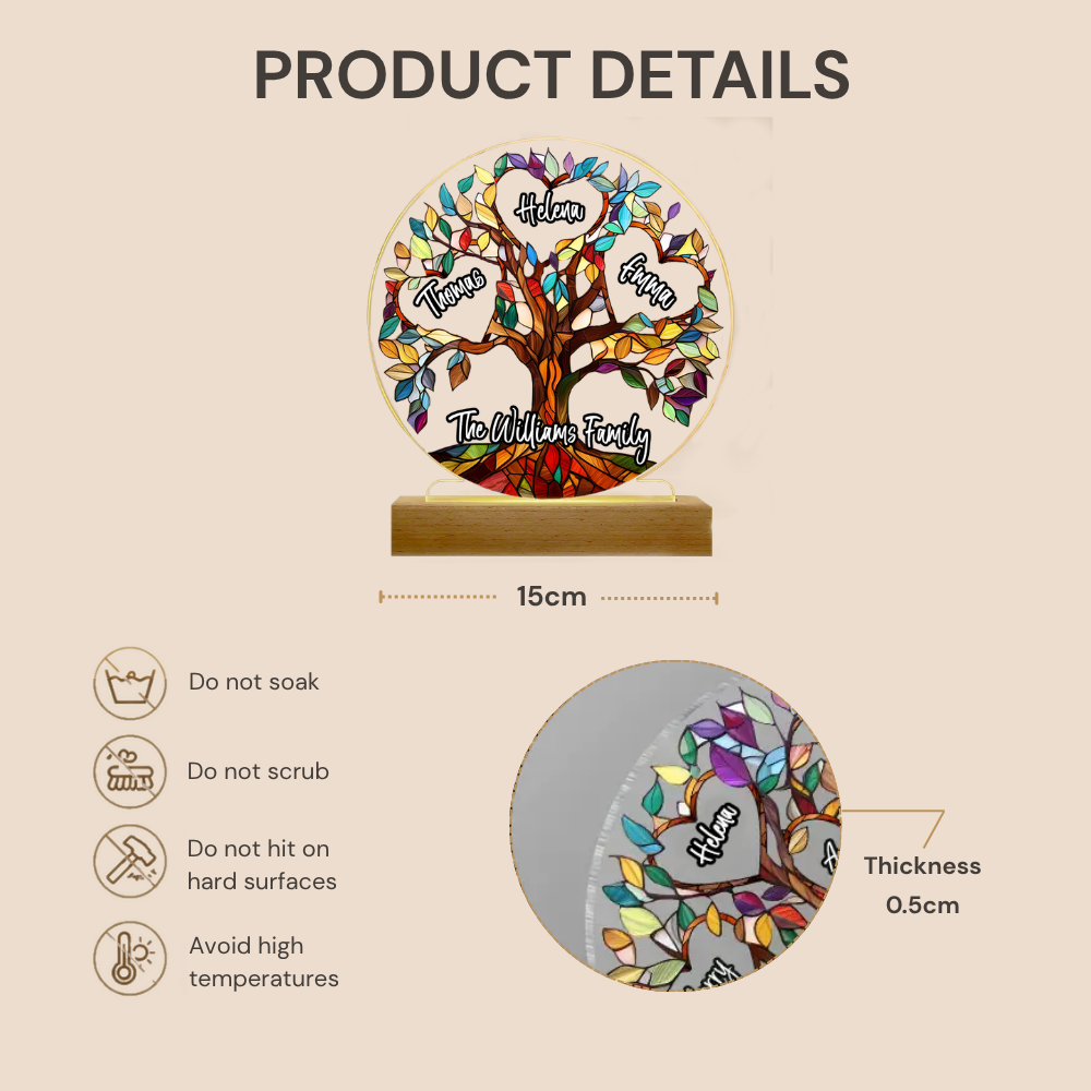 Personalised LED Night Light with Names - Family Tree Design