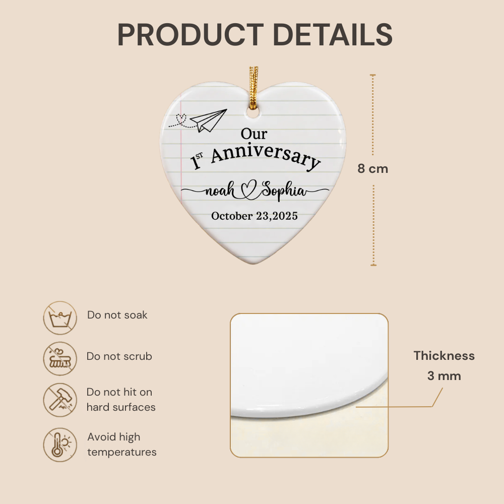 Personalised Ceramic Hanging Ornament - Our 1st Anniversary