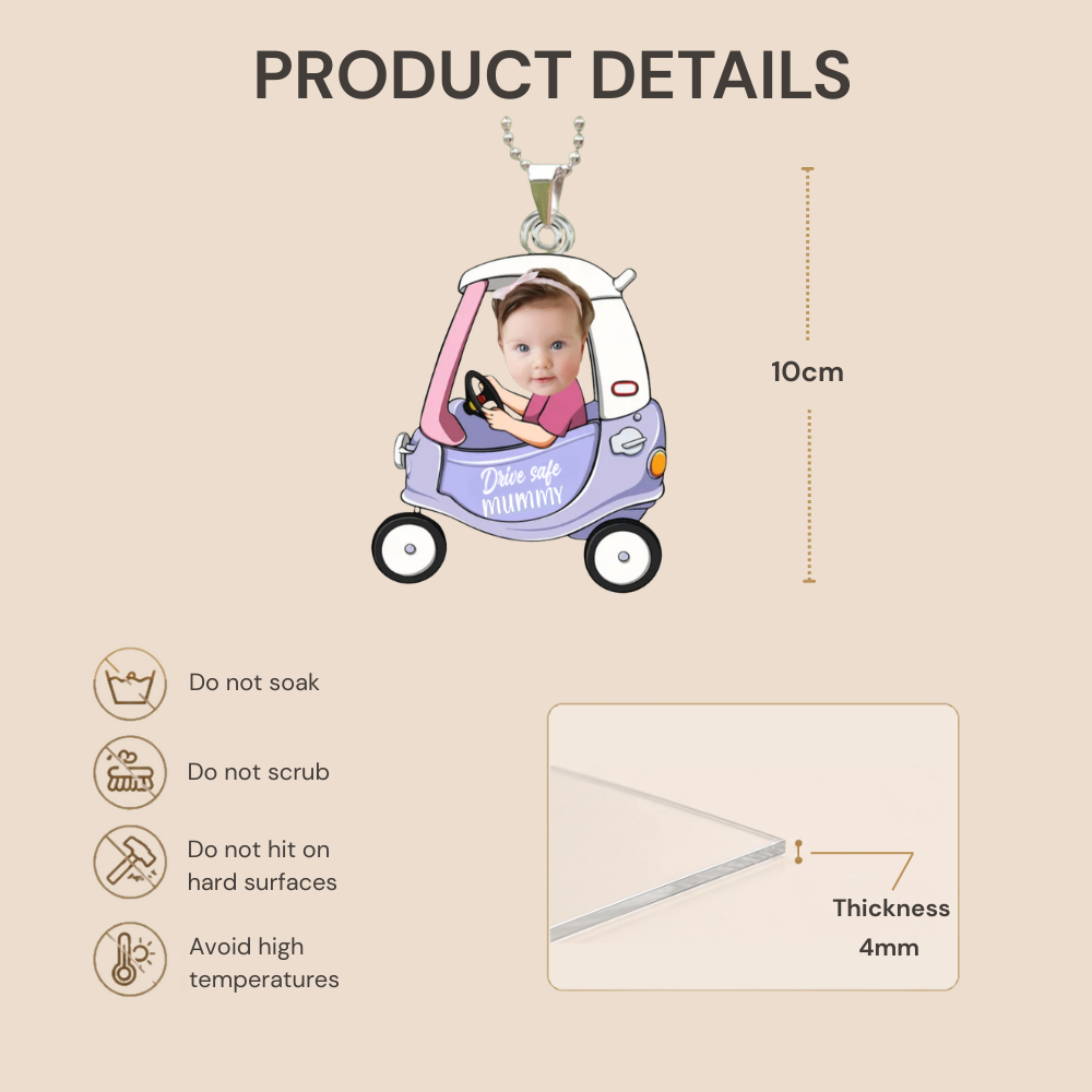 Personalised Photo Acrylic Hanging Ornament with Baby Face - Drive Safe Design