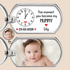 Personalised  Baby Photo Resin Keyring - Clock Design