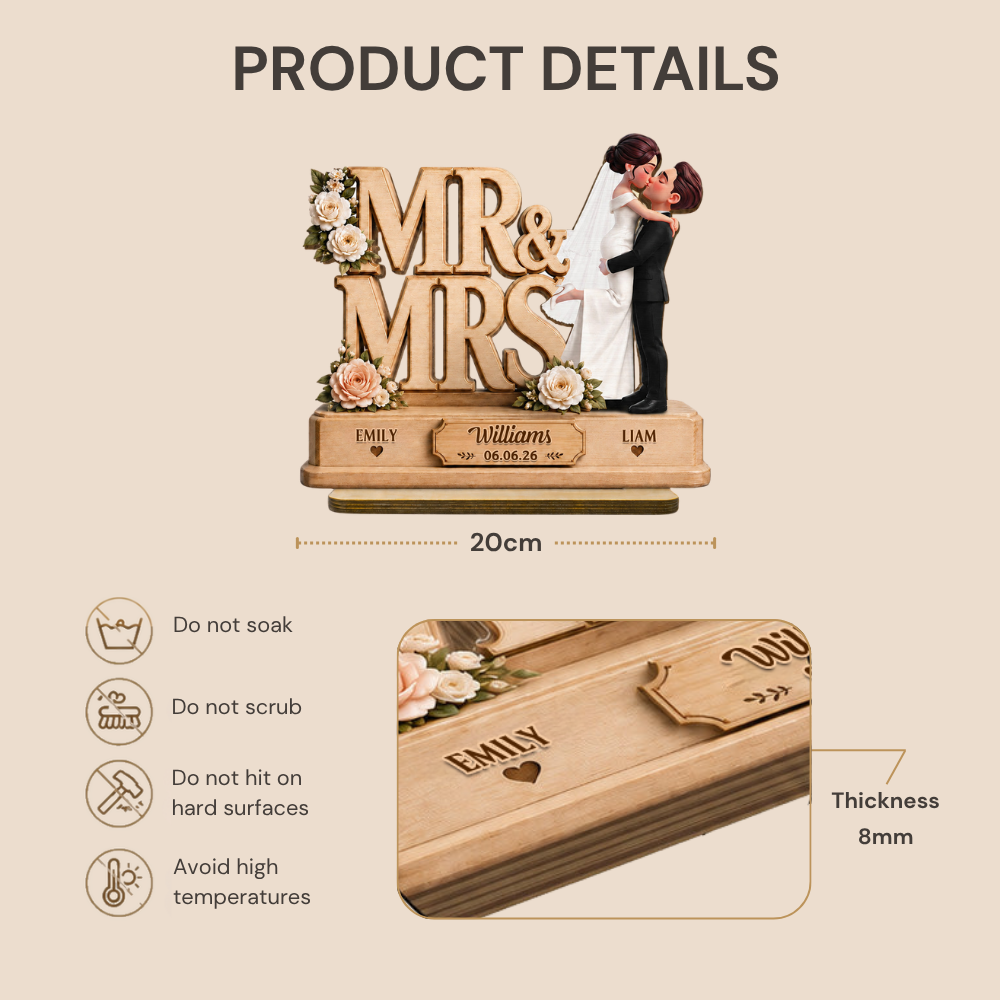 Personalised Wedding Layered Wooden Plaque - Bride & Groom Design