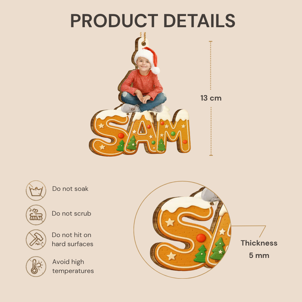 Personalised Wooden Christmas Ornament with Name & Photo