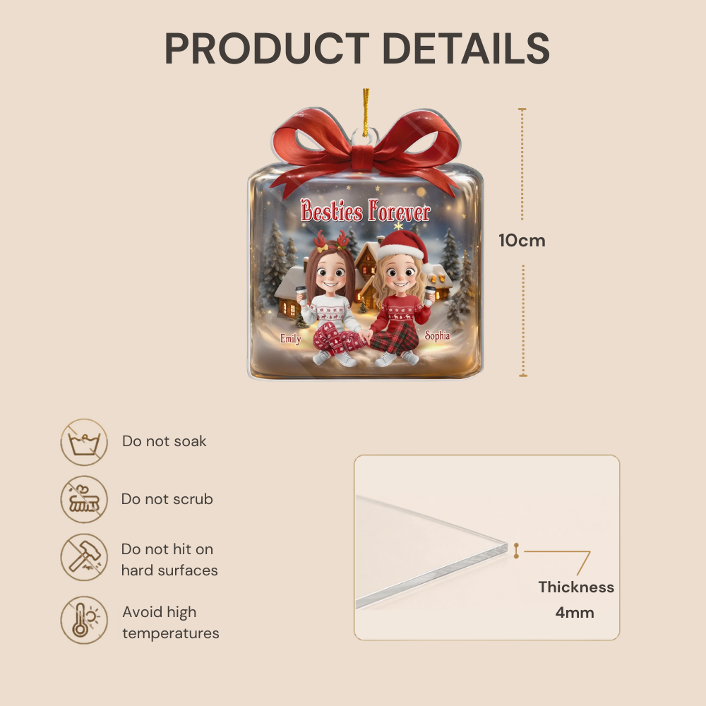 Personalised Acrylic Christmas Ornament for Best Friends & Sisters - Gift Box Design