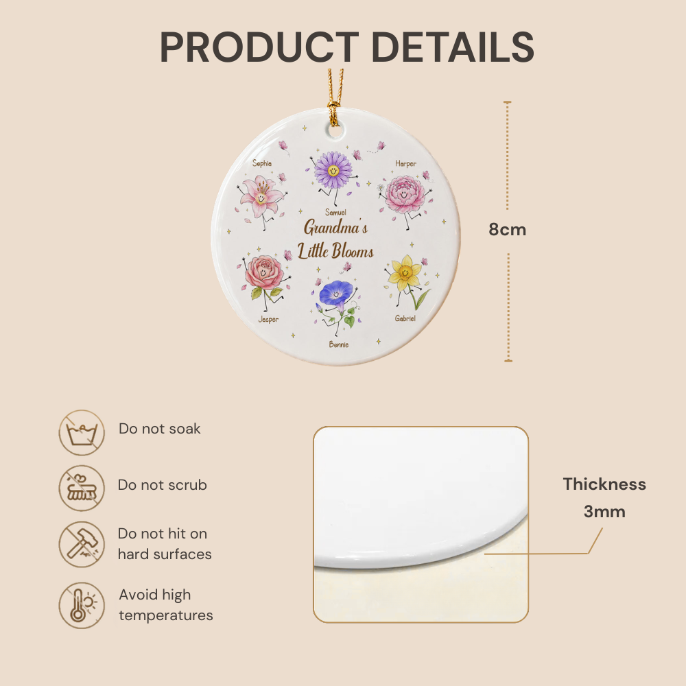 Personalised Ceramic Ornament for Grandma - Birth Flowers Design