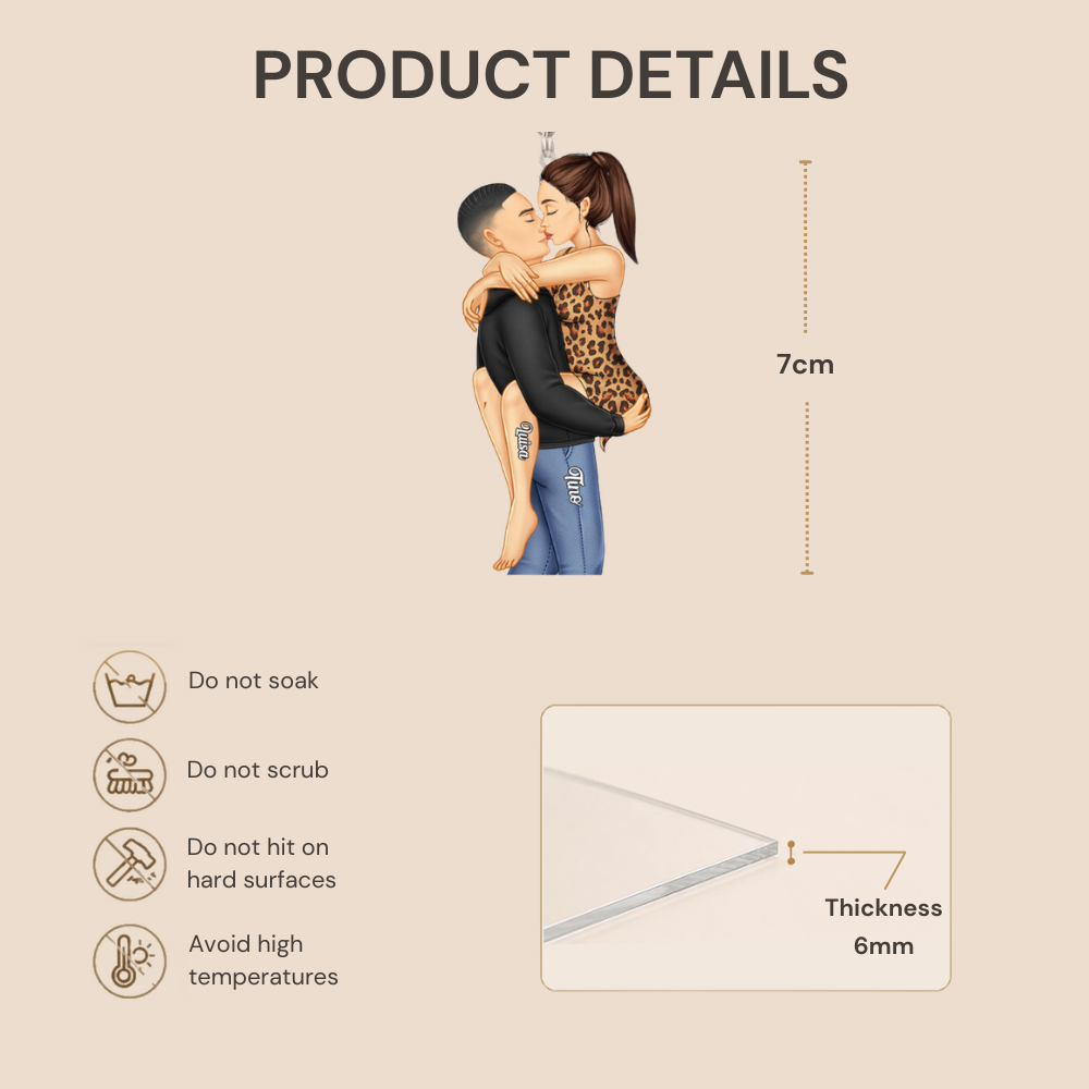 Personalised Couple Acrylic Keyring - Hugging Couple Design
