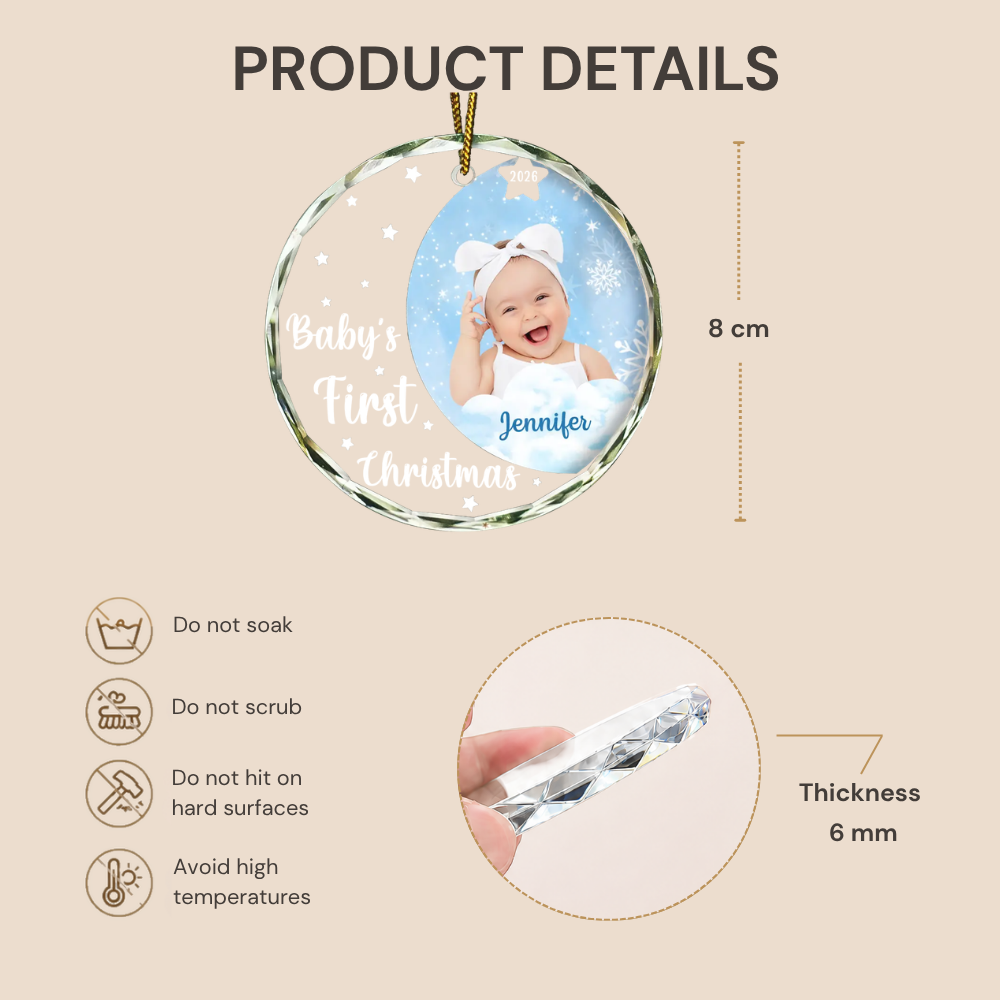 Personalised Glass Christmas Ornament with Photo - Baby's First Christmas