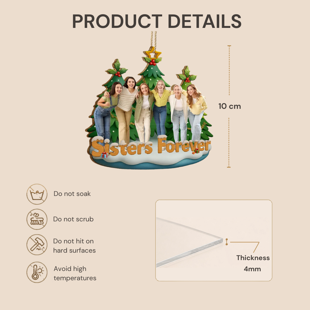 Personalised Wooden Christmas Ornament with Photo - For Sisters & Best Friends