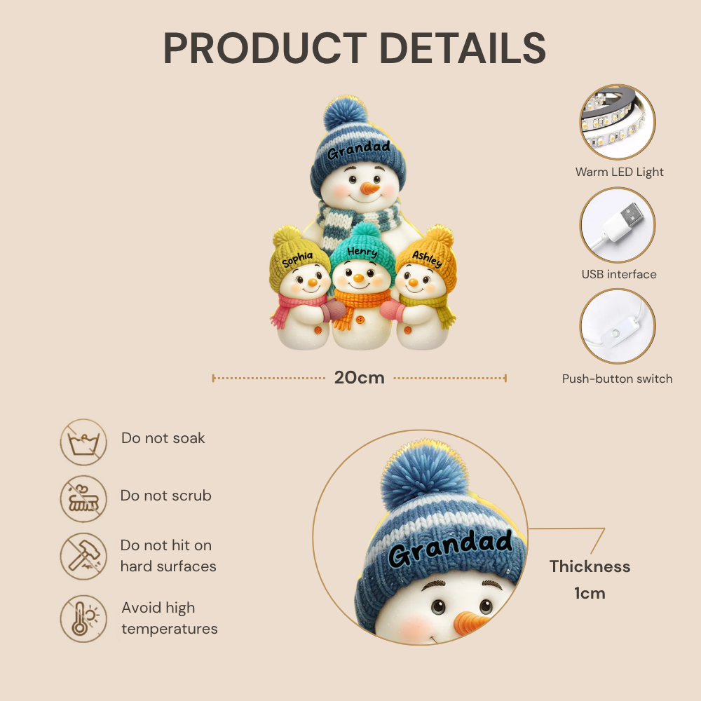 Personalised LED Light Box for Grandma and Grandad - Snowman Design