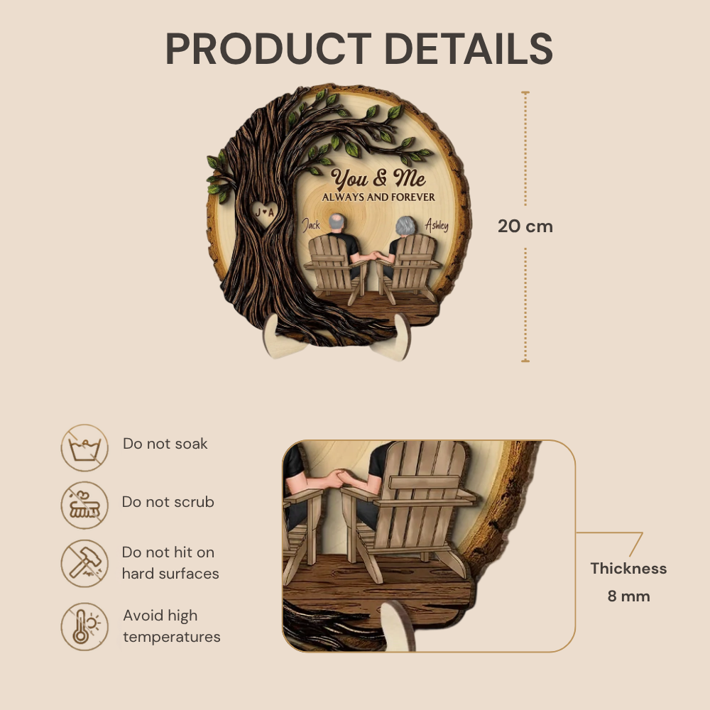 Personalised Couple Layered Wooden Plaque - Tree Design