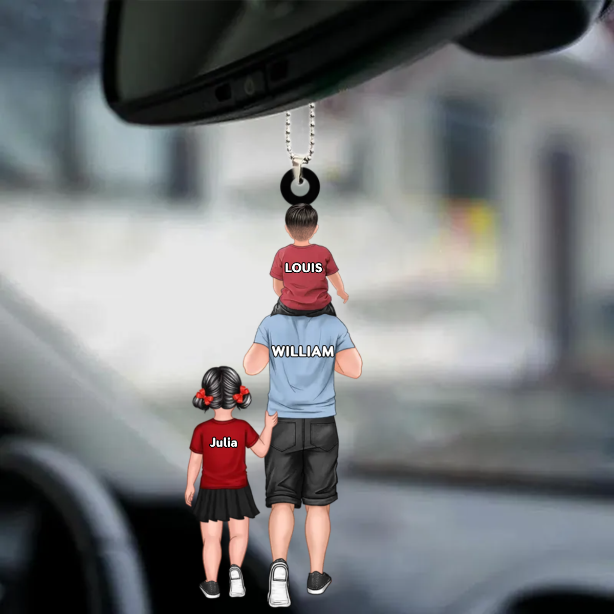 Personalised Car Hanging Acrylic Ornament - Dad with Children/ Mum with Children Design