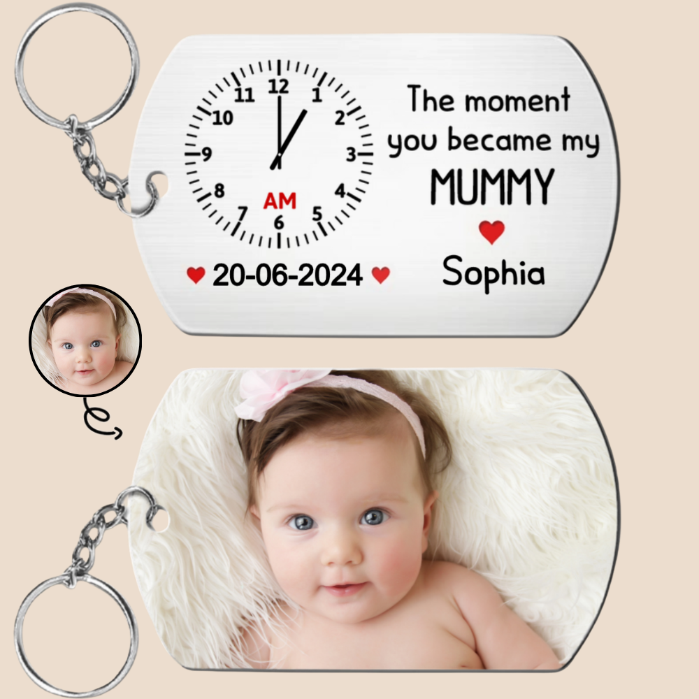 Personalised "The Moment you Became my..." Keyring with Photo - Clock Design