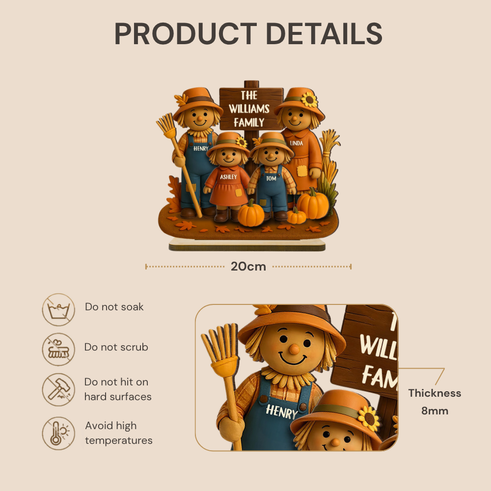 Personalised Family Wooden Plaque - Scarecrow Design