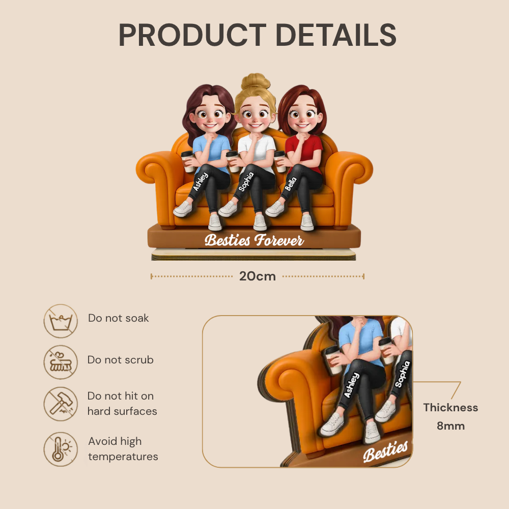 Personalised Besties Wooden Plaque - Girls on Sofa Design
