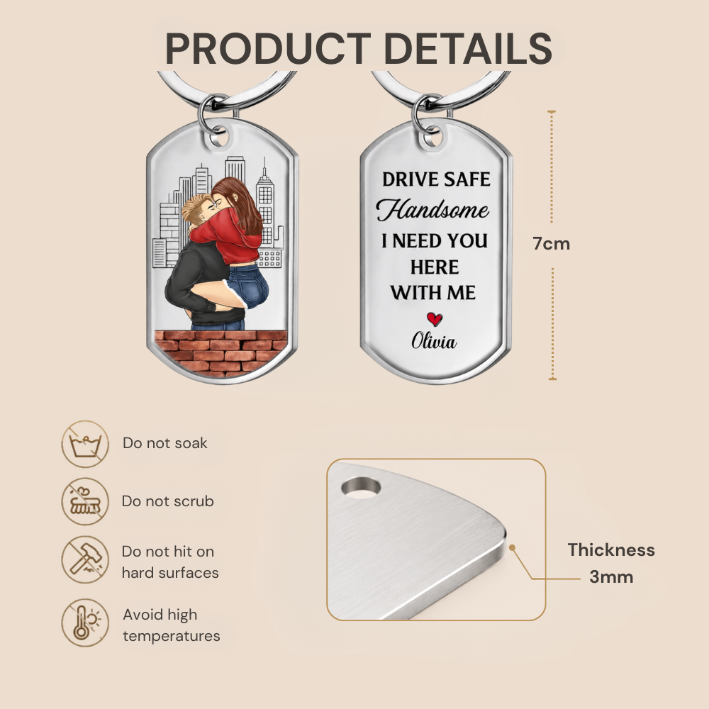 Personalised Couple Stainless Steel Keyring - Drive Safe Design