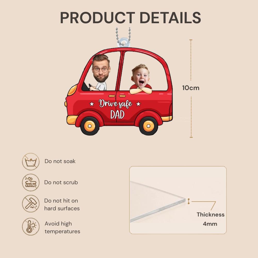 Personalised Acrylic Car Hanging Ornament with Fotos - Drive Safe Design