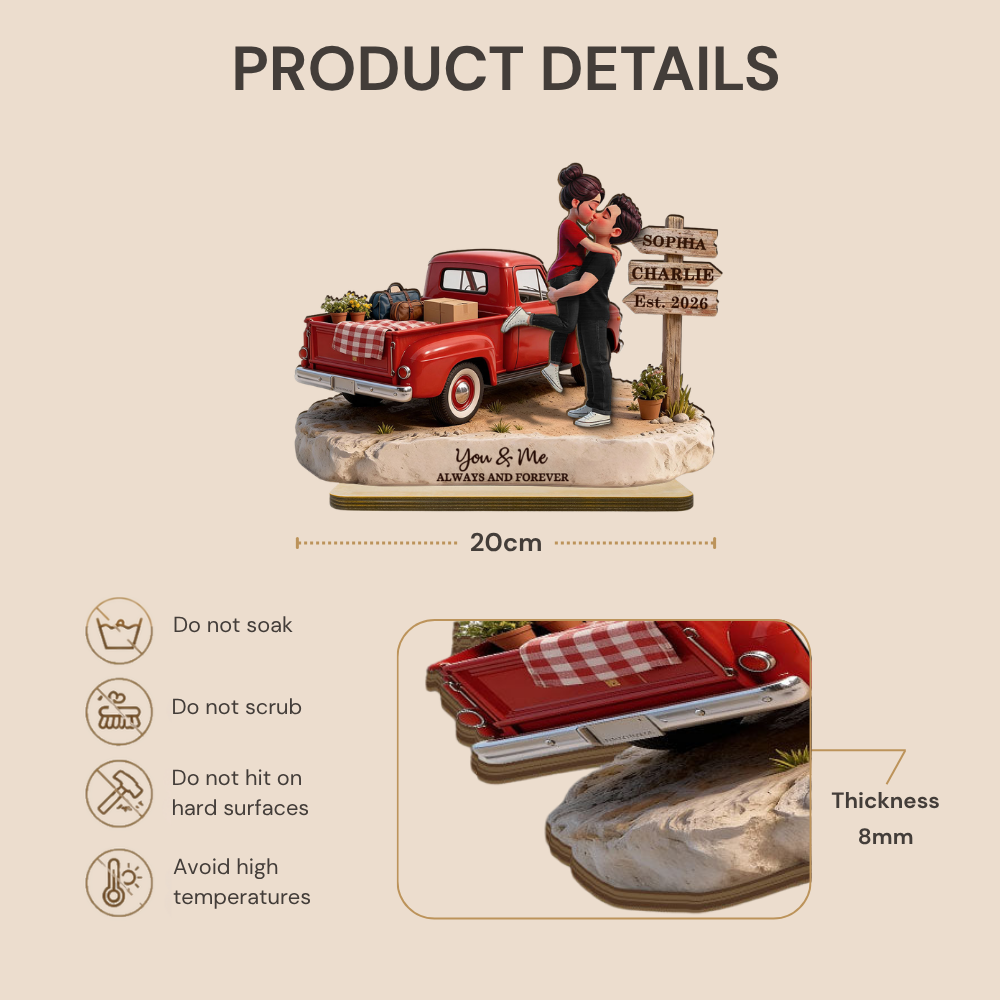 Personalised Couple Wooden Plaque - Couple and Pick‑Up Truck Design