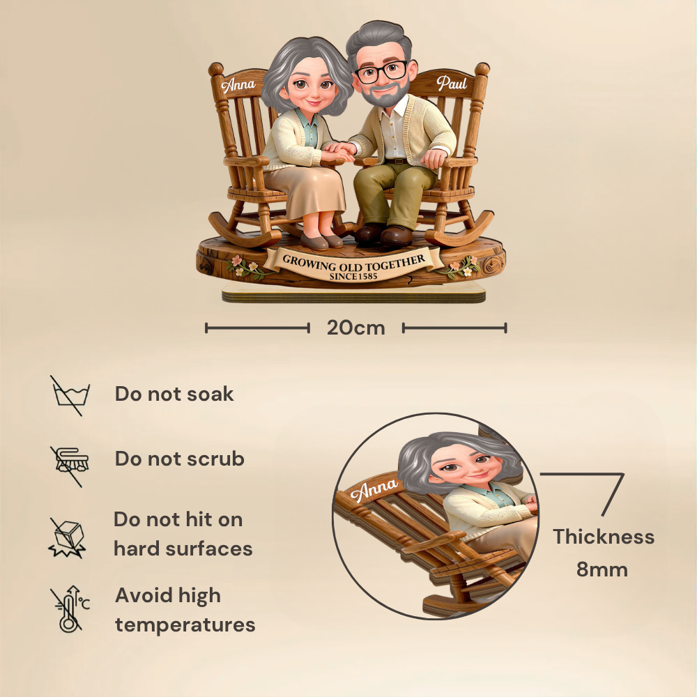 Personalised Anniversary 2D Wooden Plaque for Couple - Growing Old Together since...