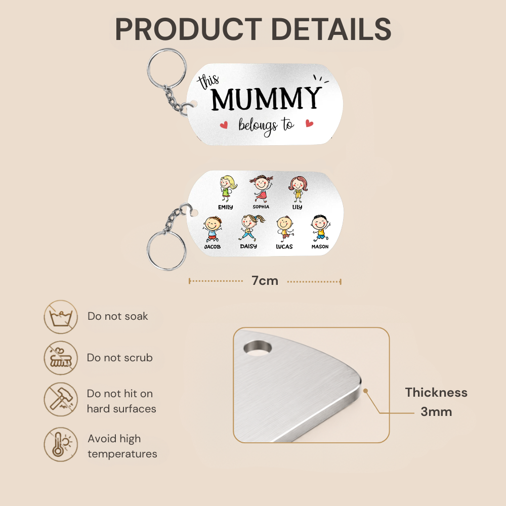 Personalised Stainless Steel Keyring with Children’s Names & Icons - This...belongs to Design