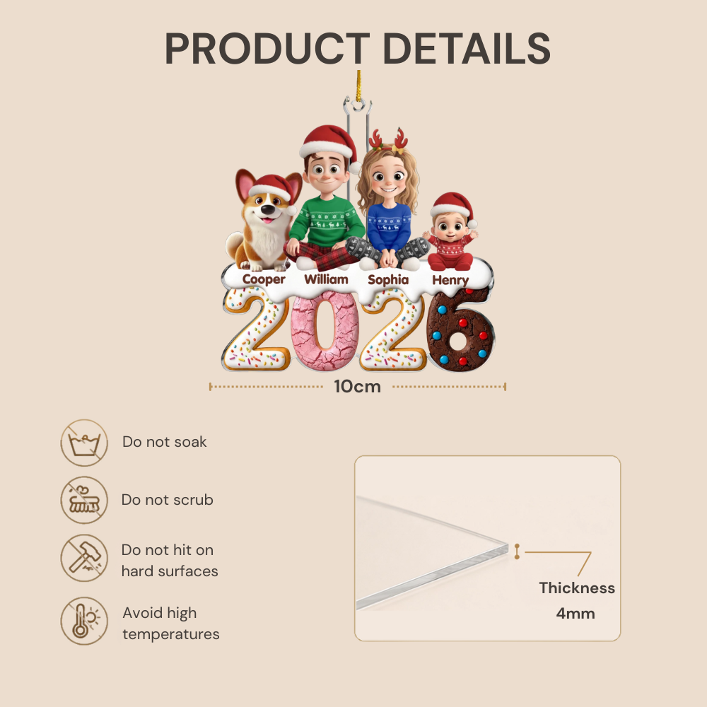 Personalised Family Acrylic Christmas Ornament - 2026 Design