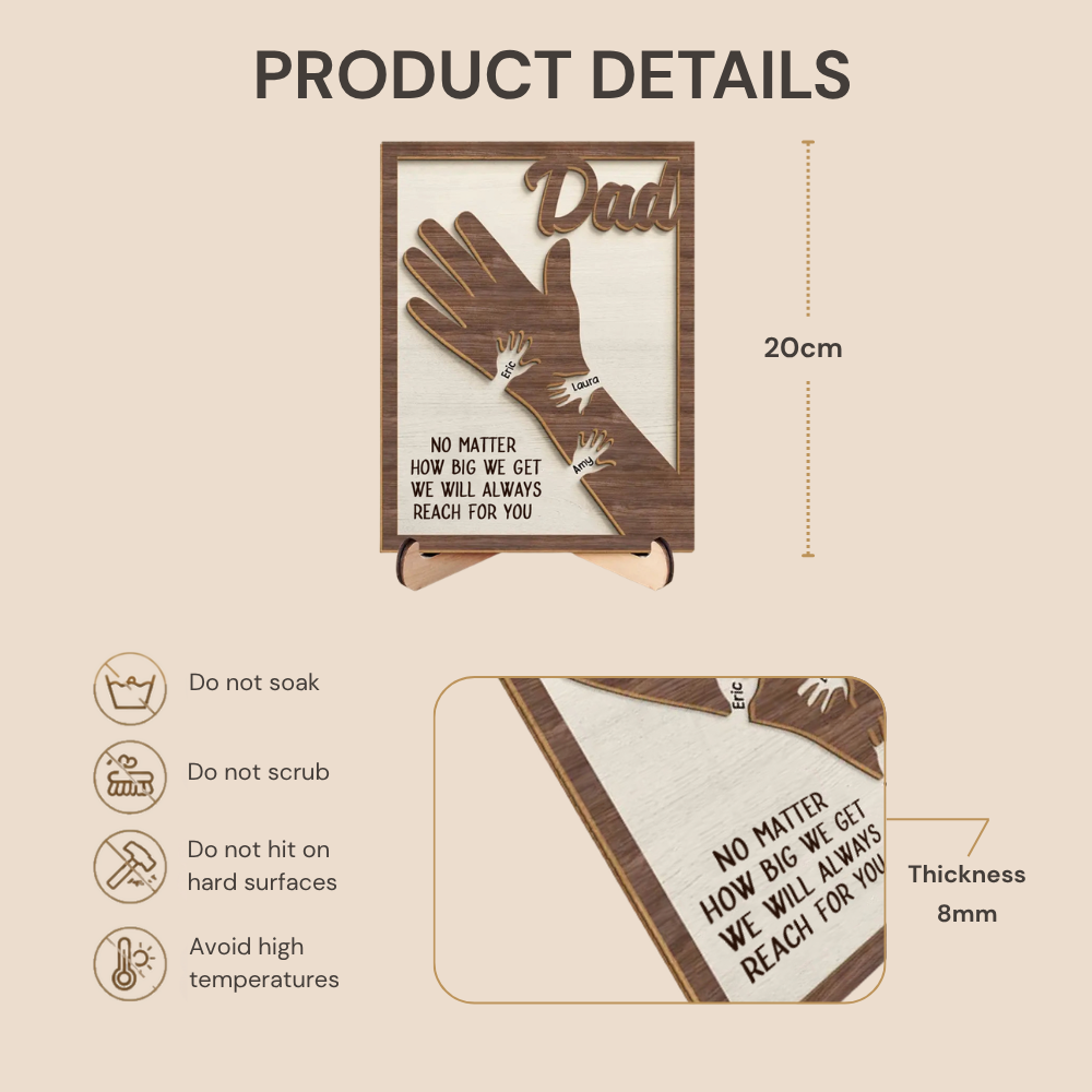 Personalised Wooden Plaque for Dad and Grandad - Hand in Hand Design