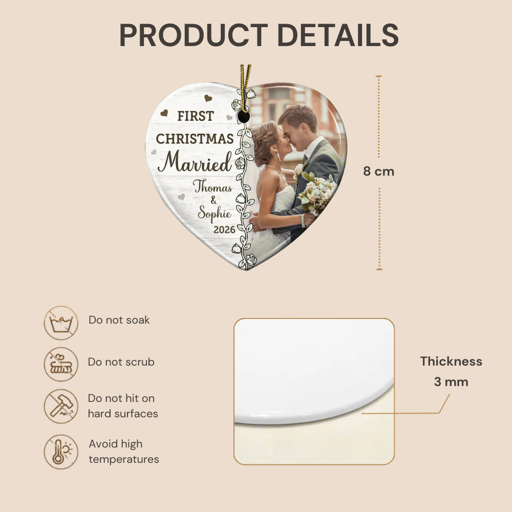 Personalised Couple Ceramic Christmas Ornament - First Christmas Married