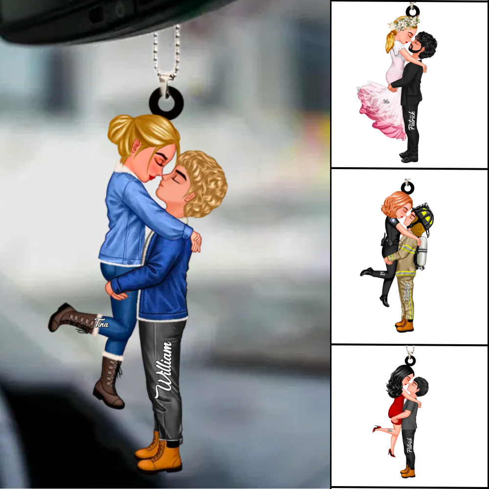 Personalised Acrylic Hanging Ornament - Hugging Couple Design