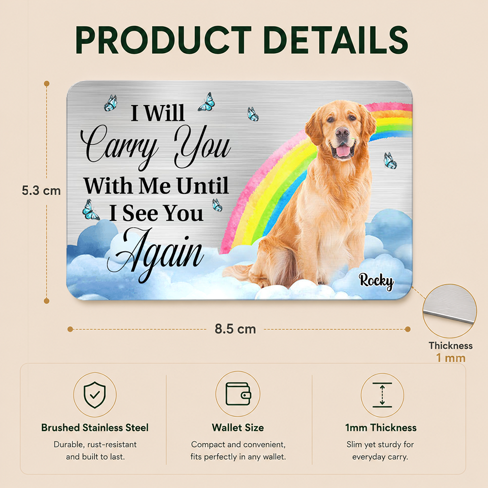 Personalised Pet Memorial Wallet Card with Photo - Rainbow‑Bridge Design