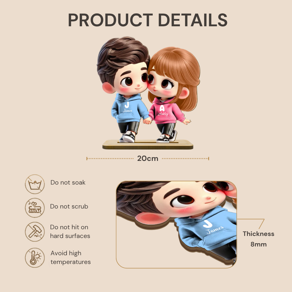Personalised Couple Wooden Plaque - Cartoon Couple Design
