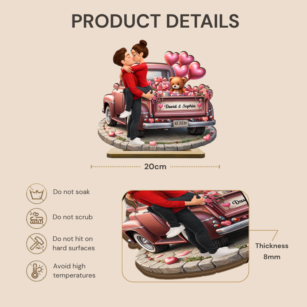 Personalised Anniversary Wooden Plaque - Couple and Valentine Truck Design