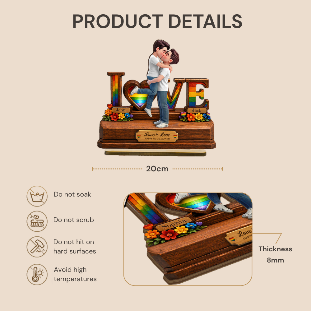 Personalised Layered Wooden Plaque for LGBT Couples - Love Design