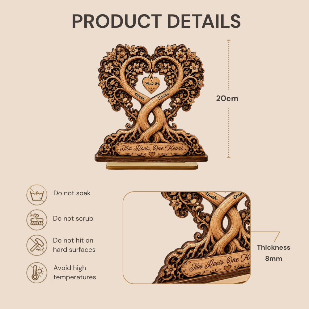 Personalised Anniversary Wooden Plaque for Couples - Heart Tree Design
