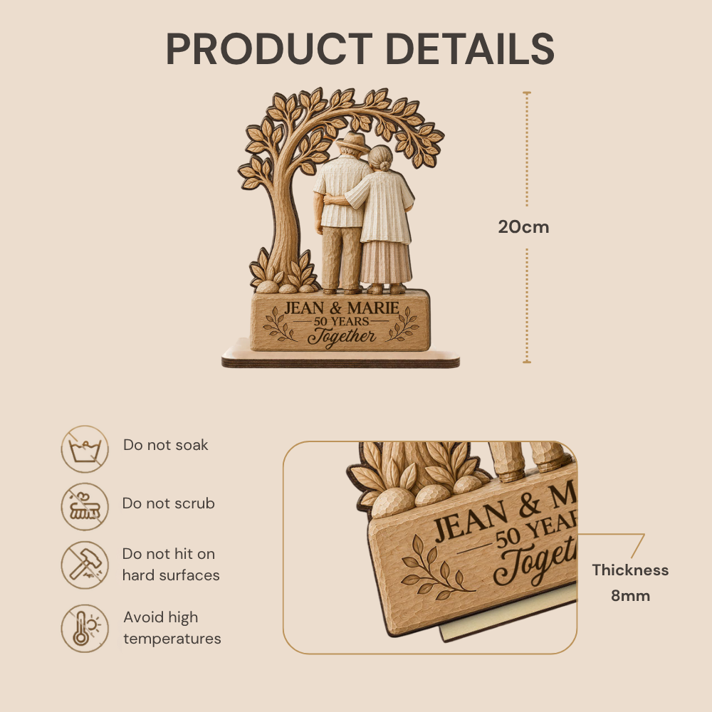 Personalised Anniversay Wooden Plaque with Year & Names - Elderly Couple Design