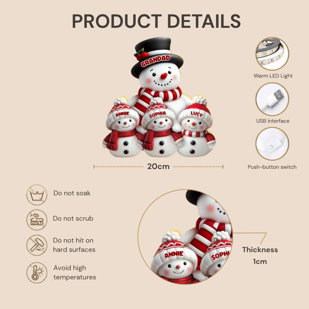 Personalised LED Light Box for Grandma and Grandad - Snowman Design