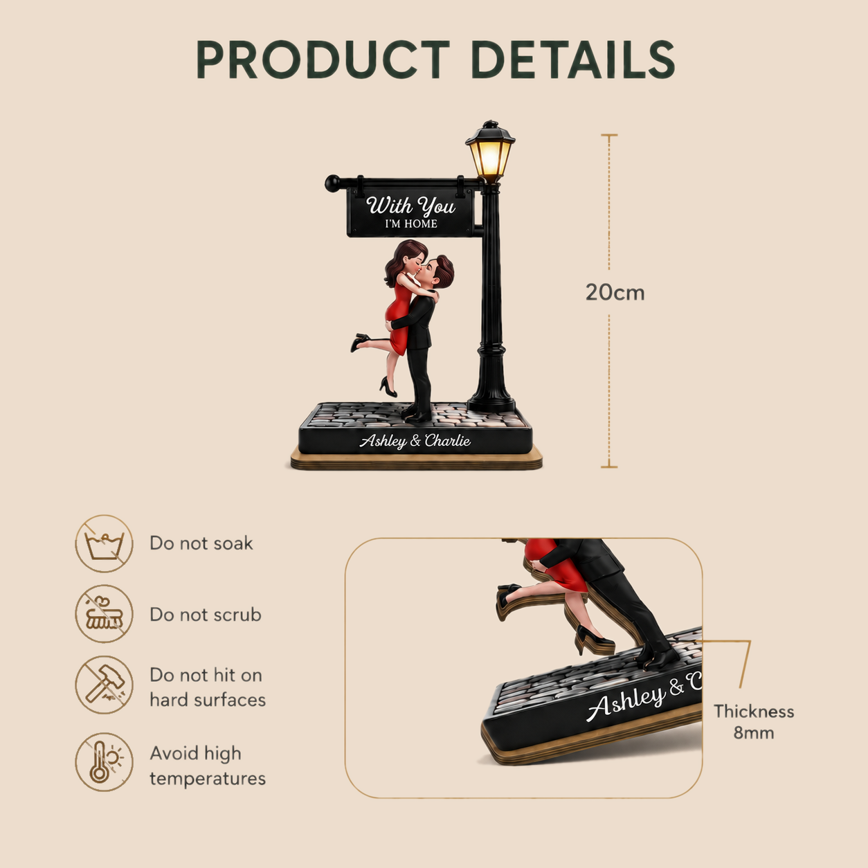 Personalised Couple Wooden Plaque - Lantern Design