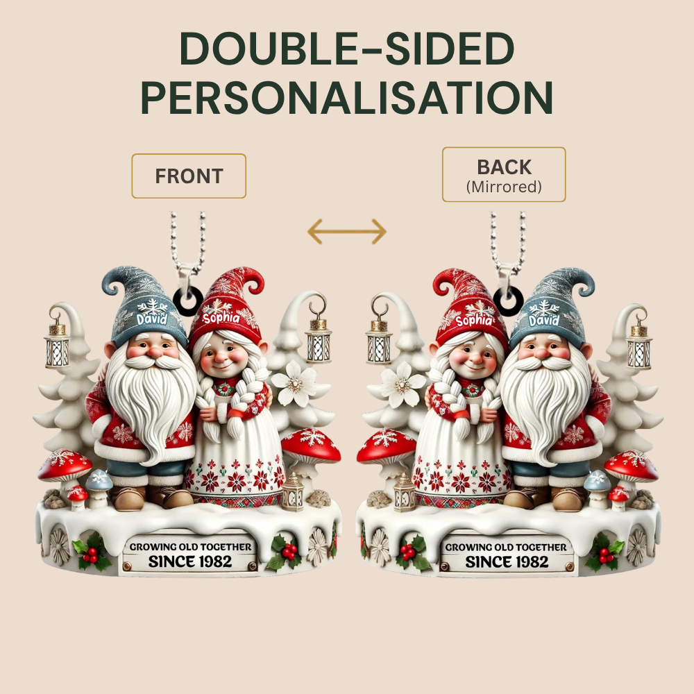 Personalised Couple Acrylic Christmas Ornament - Gnome Couple Design