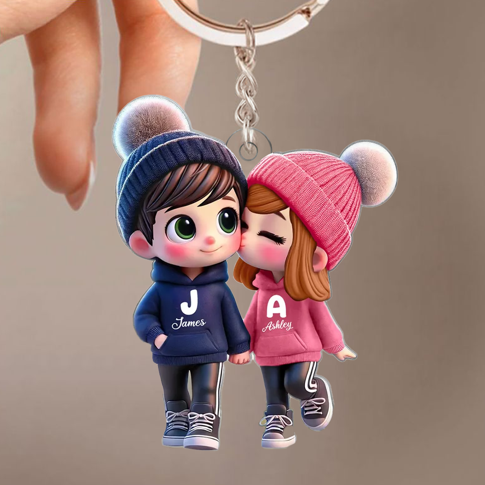 Personalised Acrylic Keyring for Couples - Couple in Hoodies Design