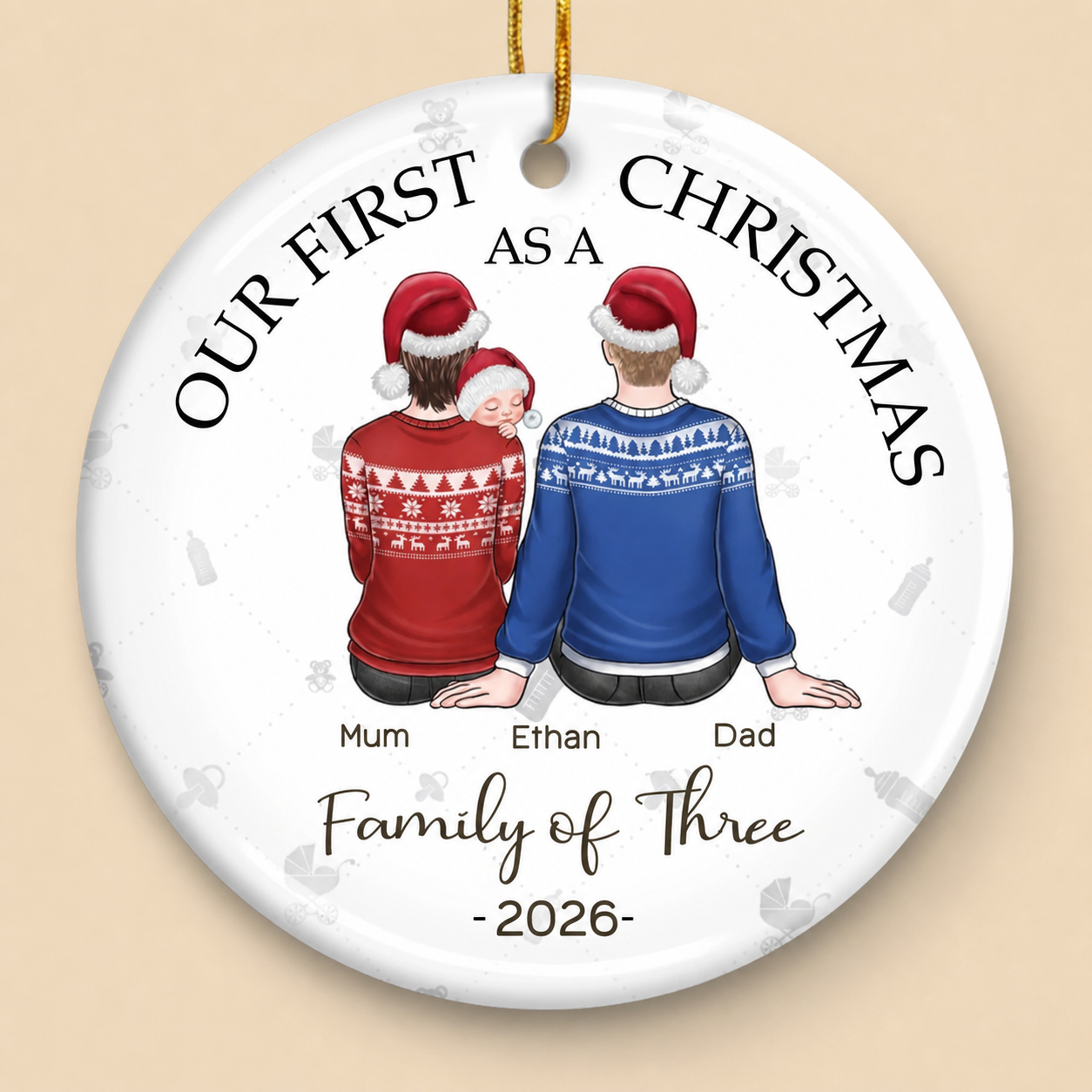 Personalised Baby Ceramic Christmas Ornament - Our First Christmas as a Family of Three