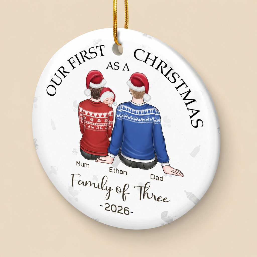 Personalised Baby Ceramic Christmas Ornament - Our First Christmas as a Family of Three