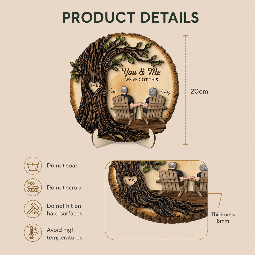 Personalised Couple Layered Wooden Plaque - Tree Design