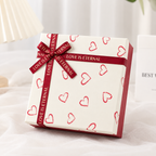 White & Red Gift Box with Ribbon Bow, 15 x 15 x 7 cm