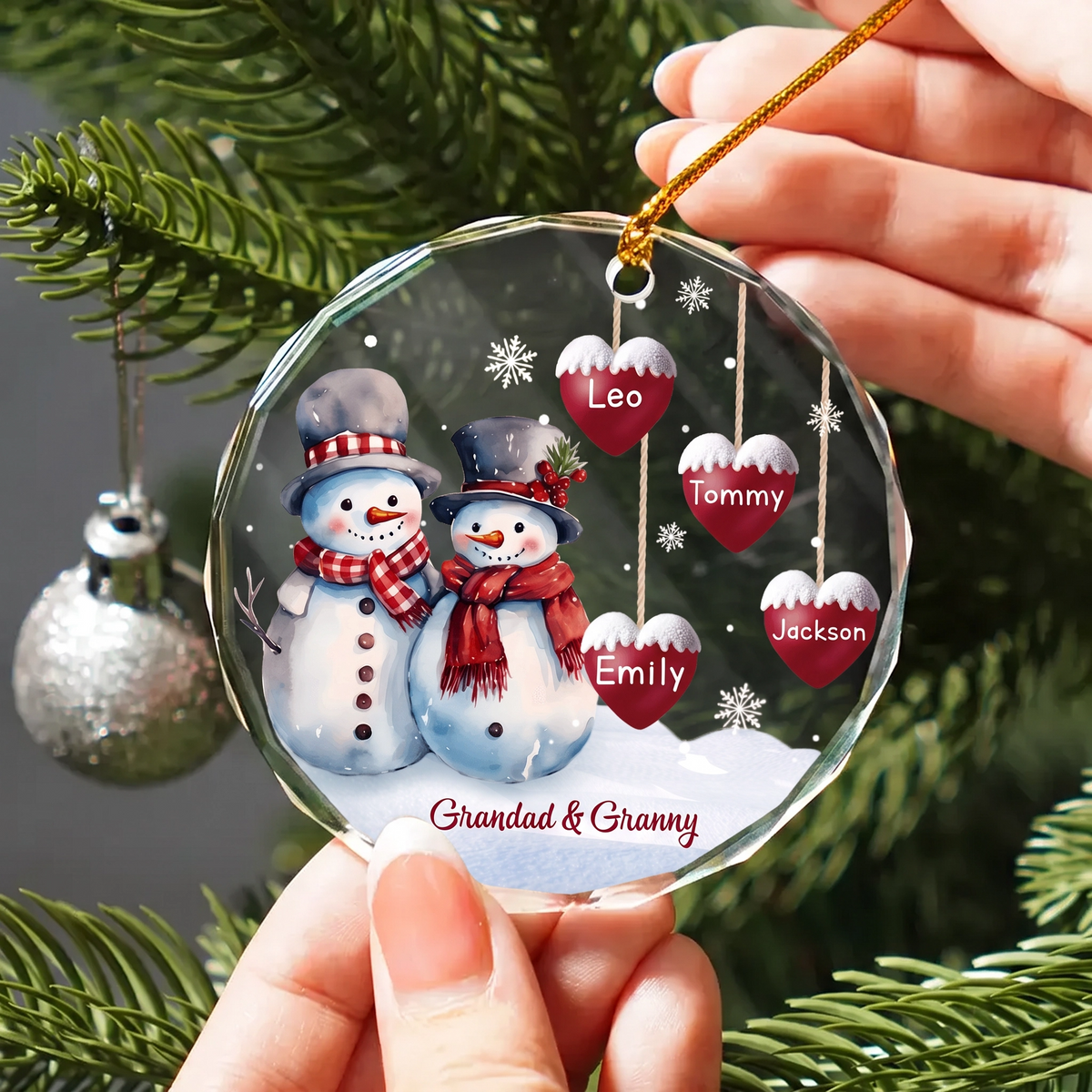 Personalised Glass Christmas Ornament - Snowman Design